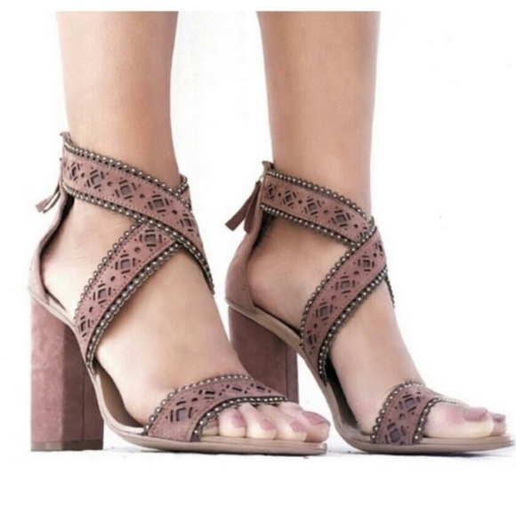 Zara Woman Laser Cut High Heel Sandal Size 10 Mauve Dusty Rose